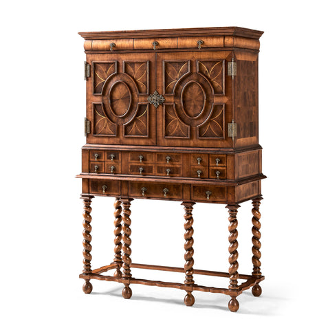 Walnut Secretary Cabinet with Oyster Veneer and Barley Twist Legs