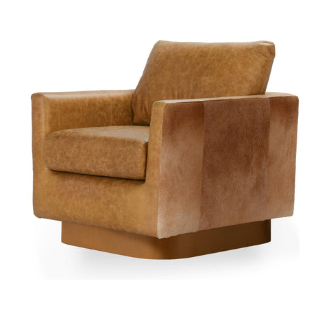 Leather Swivel Chair with Hair on Hide in Sedona Brown
