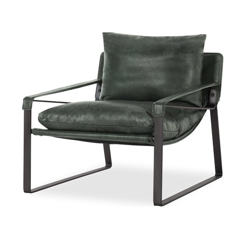 Leather Accent Chair with Sling Seat in Forest Green
