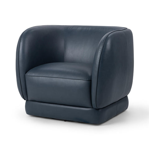Leather Swivel Chair with Barrel Back in Mystic Blue