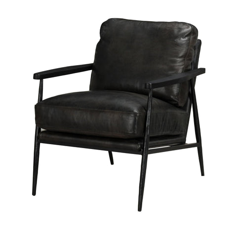 Leather Accent Chair with Open Arms in Jet Black