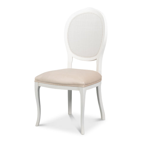 Cane Back Dining Chairs in White with Taupe Velvet, Sets of 2