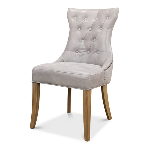 Tufted Dining Chairs in Gray Leather, Sets of 2