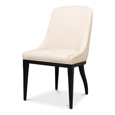 Modern Dining Chair with Sloped Back in Cream Cotton-Linen