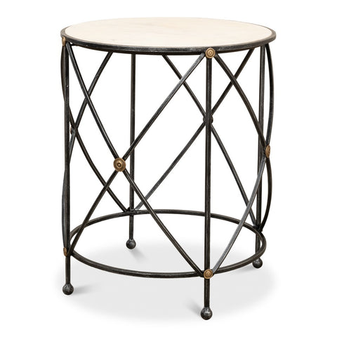 Regency Iron Drum Table with Aged Marble Top