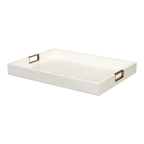 Croc Leather Tray in Pearl with Brass and Steel