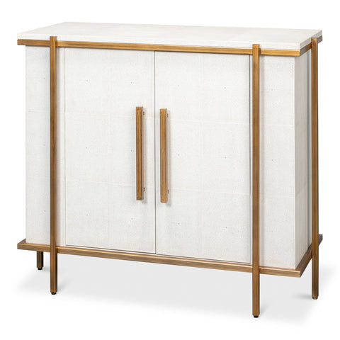Modern Glam Two-Door Cabinet in White Shagreen and Gold
