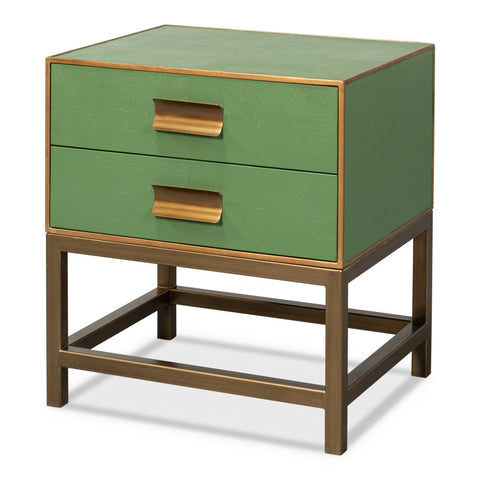 Art Deco Shagreen Side Chest in Leaf Green on Brass