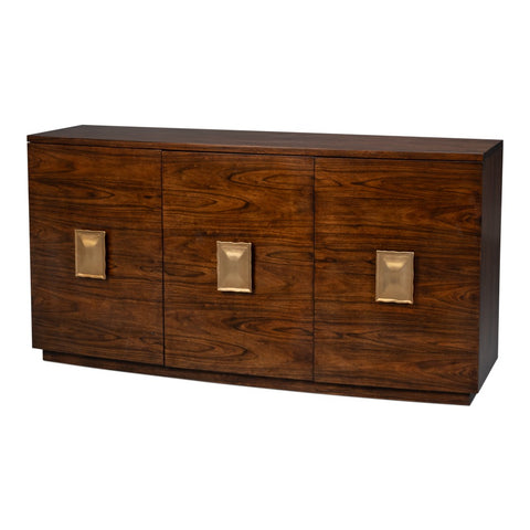 Modern Bowfront Walnut Credenza - Sculpted Stainless Pulls