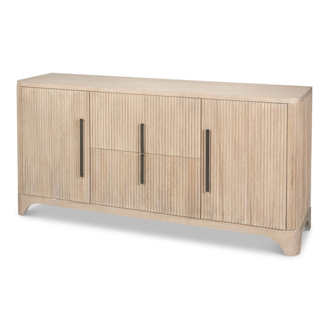 Contemporary Reeded Credenza – Bleached Oak with Slim Bar Pulls