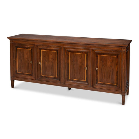 Walnut Burl Four-Door Credenza with Inlaid Panels