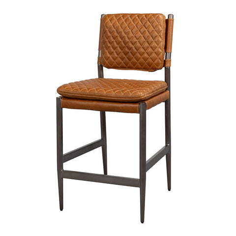 Quilted Leather Counter Stool in Columbia Brown