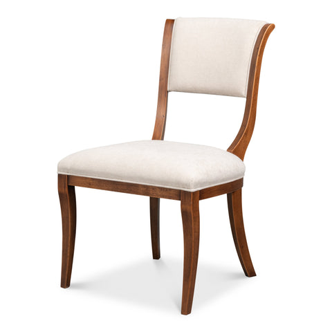 Klismos Dining Chairs in Antiqued Walnut and Cream, Sets of 2