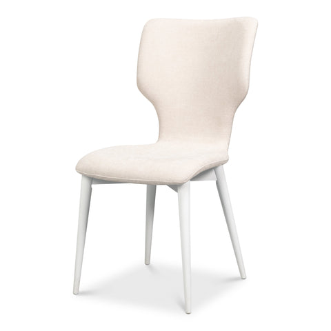 Sculpted Mid-Century Dining Chair in Cream with White Legs