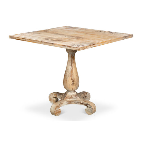 Antiqued Oak Bistro Table with Turned Pedestal, 33 Inch