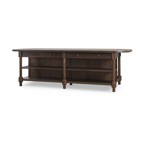 Farmhouse Kitchen Island with Open Shelving and Rounded Ends