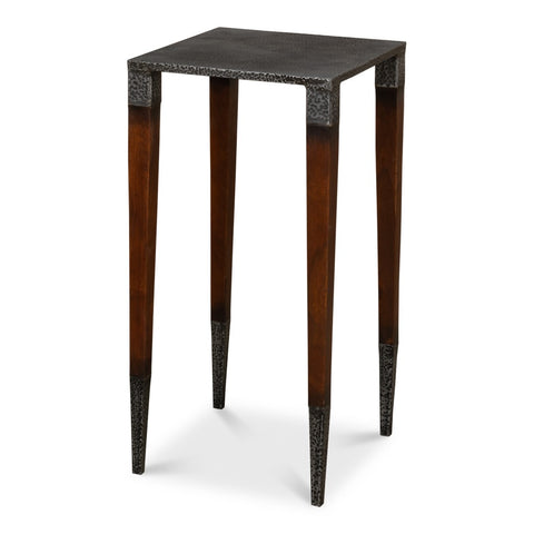 Hammered Iron and Walnut Square Accent Table