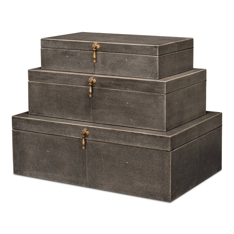 Leather Nesting Boxes with Brass Latches, Set of 3