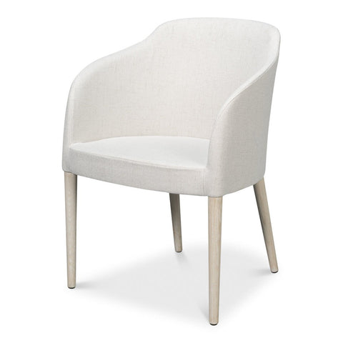 Modern Barrel Chair in Cream Fabric with White-Washed Legs