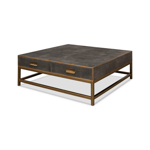 Art Deco Leather Coffee Table in Antique Grey