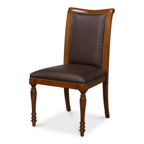 French Empire Dining Chairs in Brown Leather, Sets of 2