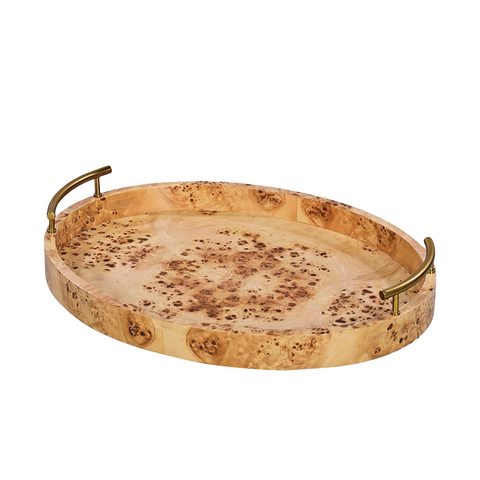 Transitional Oval Serving Tray - Natural Burl Finish