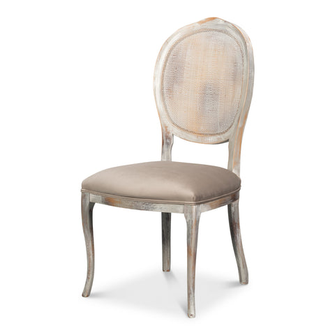 Louis XV Cane Back Dining Chairs in Gray with Taupe Seats, Sets of 2