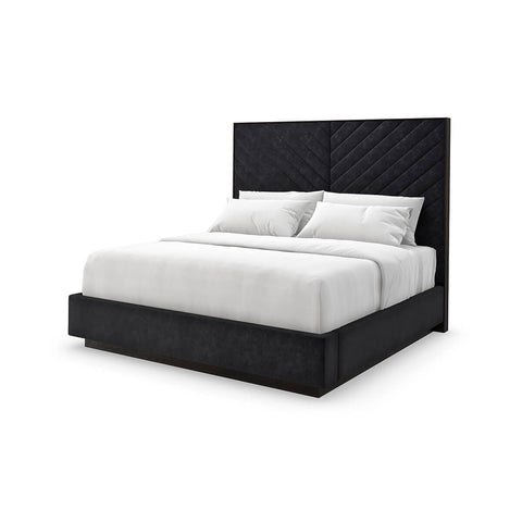 Black Chevron Tufted Upholstered King Bed