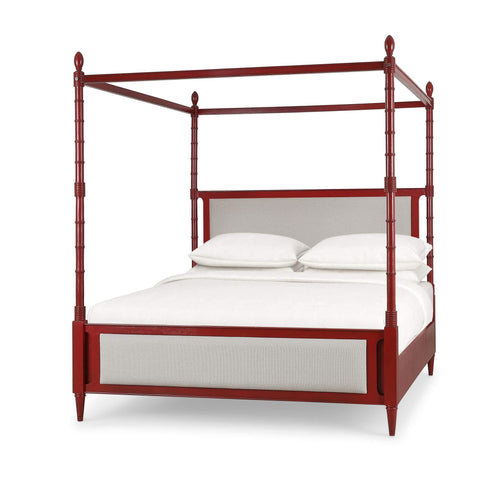 Faux Bamboo Upholstered King Canopy Bed - Scarlet Finish