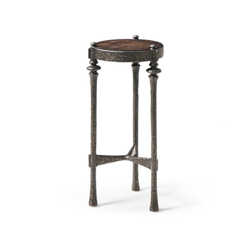 Brutalist Iron and Wood Round Accent Table