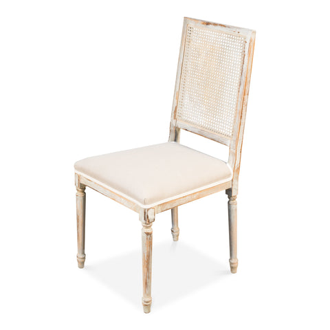 Louis XVI Style Cane Back Dining Chairs, Whitewashed, Sets of 2