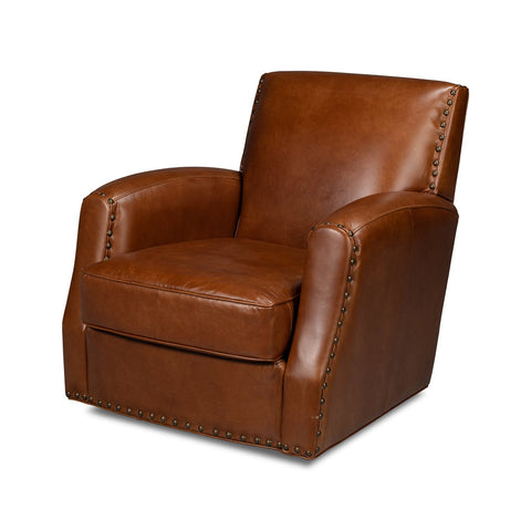 Classic Brown Leather Swivel Armchair
