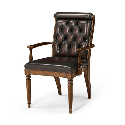 Classic Leather Tufted Dining Armchair