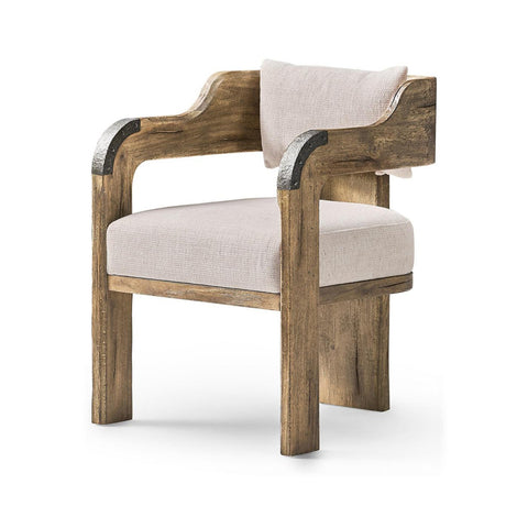 Contemporary Rustic Wood Armchair with Upholstered Seat