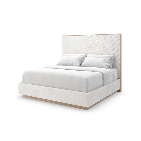 Cream Chevron Tufted Upholstered King Bed
