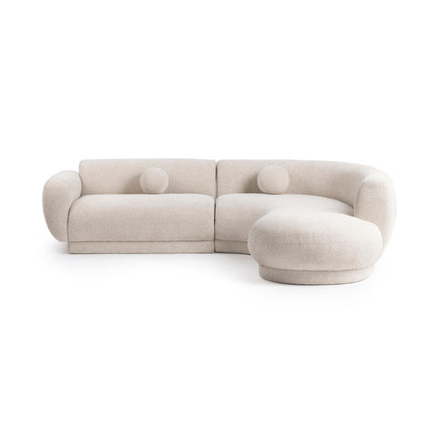 Two-Piece Curved Sectional Sofa With Round Pillows - Cream