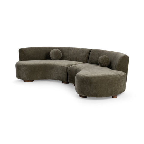 Two-Piece Curved Sectional Sofa - Olive Green