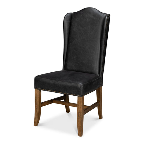 Leather Wingback Dining Chairs in Black, Sets of 2
