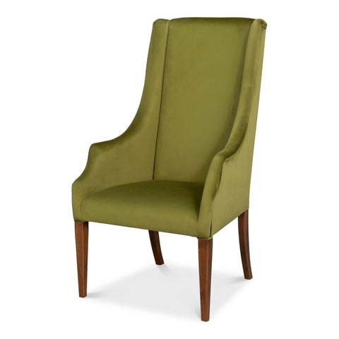 Sloped Arm Green Velvet Dining Chair in Olive, Host Chair