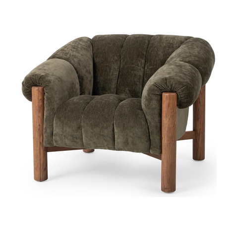 Channel-Tufted Upholstered Accent Chair in Olive Green