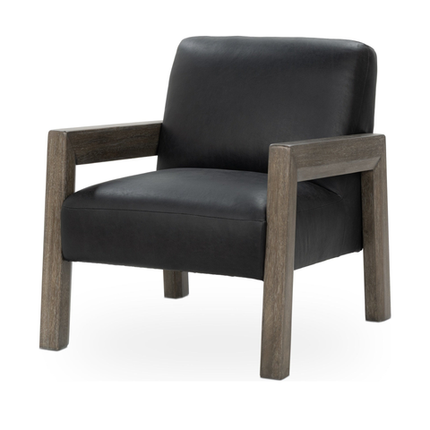 Leather Accent Chair with Open Wood Frame in Black
