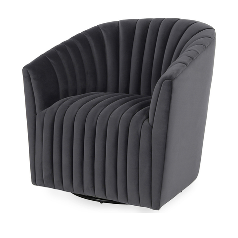 Channel-Tufted Swivel Accent Chair in Gray