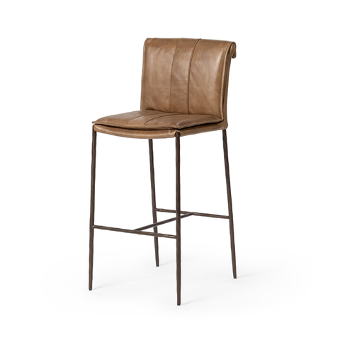 Slim-Frame Tan Leather Bar Stool