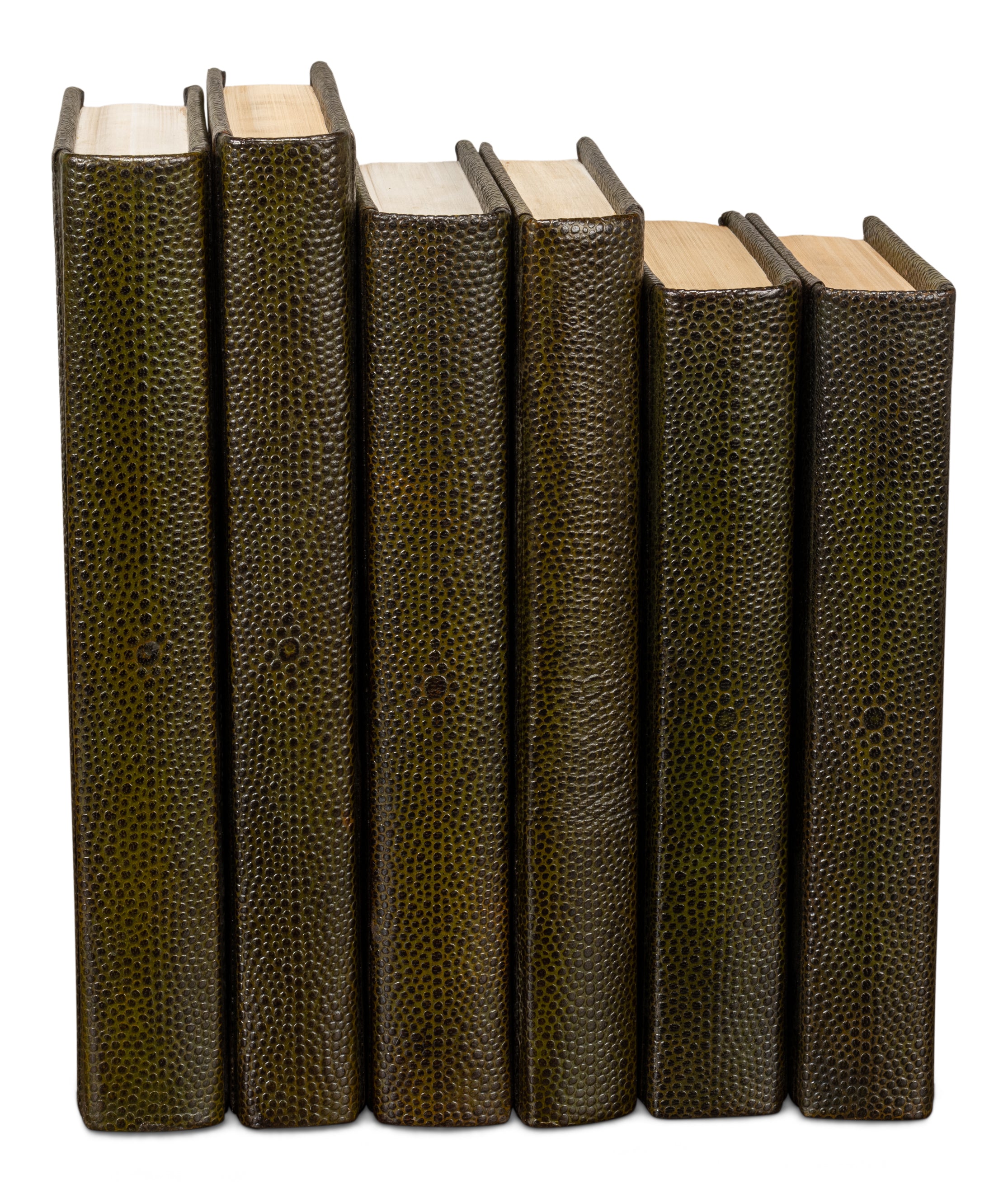 Shagreen Book Set of 12 in Olive Green with Embossed Spines - view 3