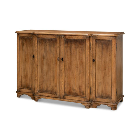 French Country Pine Breakfront Credenza