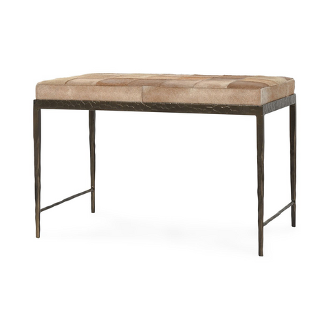 Hair on Hide Bench with Iron Frame - Canyon Sand, 28 in