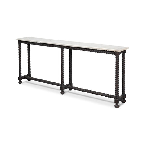 Long Marble Top Console with Barley Twist Base