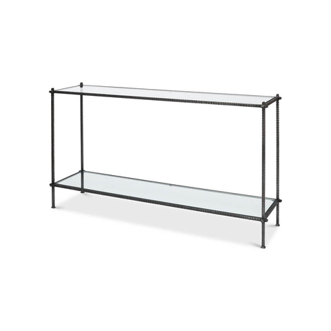 Mid Century Iron and Glass Console Table