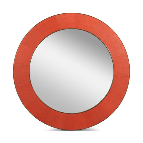 Mid Century Orange Round Leather Mirror