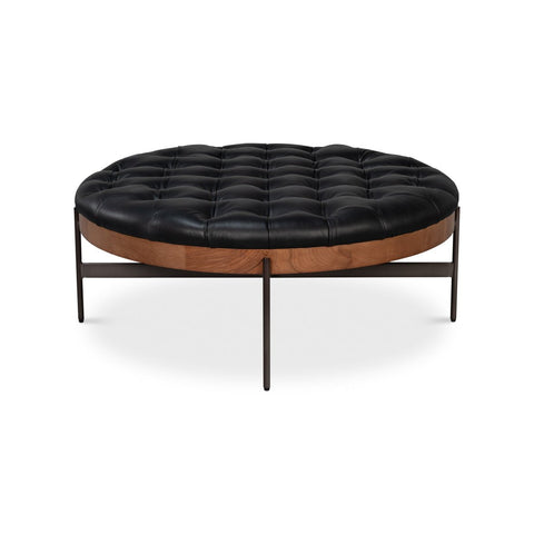 Modern Black Leather Cocktail Ottoman